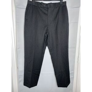 Linea Uomo Pants Mens 36 Regular Black Straight Leg‎ Pinstripe Wool Flat Front